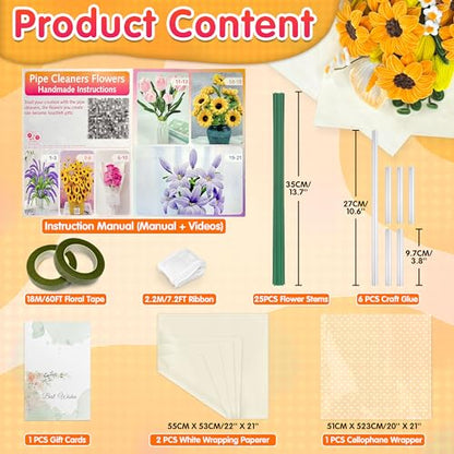 LINAYE 500 PCS Pipe Cleaners Craft, 6 Colors Pipe Cleaners Flowers Kit, Chenille Stems for Crafts with Instruction Wrapping Paper, Stems Art and Craft Supplies Yellow - color: Yellow