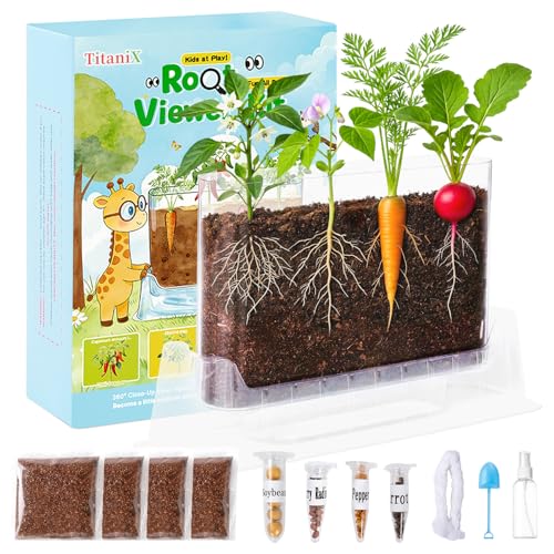 TitaniX Root Viewer Kit for Kids with 4 Seed Varieties, STEM Science Toy & Craft Growing Kits for Boys & Girls, Grow Your Own Plant for Ages 4-8 Birthday Gifts for Boy,4, 5, 6, 7, 8, Year Old