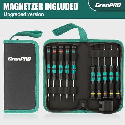 GRENPRO 10-Piece Precision Screwdriver Set, Magnetic Small Screwdrivers with Phillips, Slotted, Torx Star for Eyeglass, Watch, Computer, Laptop, Phone,Green - color: Green