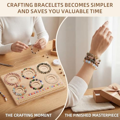 YCGY Premium Bamboo Bead Board for Jewelry Making, DIY Bracelet Beading Board with Compartments for Bracelet & Necklace Crafting and More