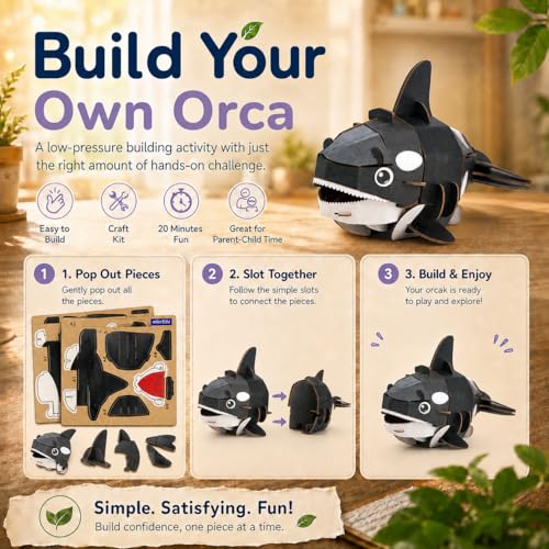 MierEdu Build 'N' Sound 3D Puzzle for Kids, Animal Puzzle with Sound Module, Educational STEM Craft Kit, FSC Paper Model Building Toy Gift for Ages 6+ - color: Orca