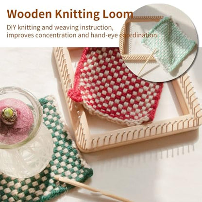 HERCHR Wooden Knitting Loom, Wooden Loom Frame Weaving Loom DIY Solid Wood Multifunctional Blanket Crochet Loom Knitting Board Loom Tool for DIY Weaving Beginner Children Adults, 20 * 20cm - color: 20*20CM