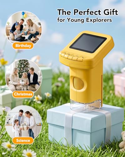 Handheld Portable Microscope for Kids, 120X-1200X for Ages 6-12 Boys Girls - color: Handheld Yellow
