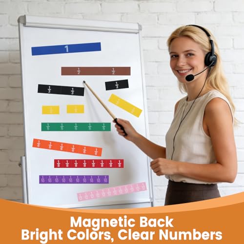 51 PCS Magnetic Fraction Tiles, Fraction Bars Set Rainbow Math Manipulatives for Fraction Learning Math Practice Teacher Must Haves - size: Fraction Pieces Square