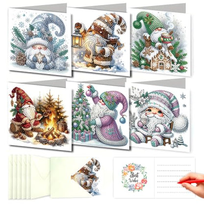 DDGYP 6pk Gnomes Diamond Art Cards w/Envelopes, DIY Xmas Kit for Adults - color: Dwarf 3