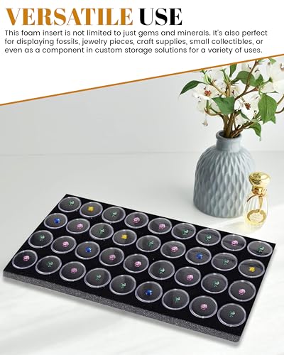 Novel Box 36 Medium Gem Jars with Black Foam Gemstone Tray 14.5x7.8x0.75 - color: Black Foam Liner with 36 Gem Jars