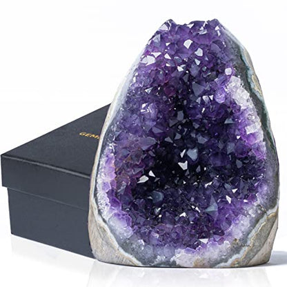 Natural Deep Purple Amethyst Crystal Geode from Uruguay 1lb-1.5lb, A Grade Amethyst Cluster, Premium Gift Box for Collectors Reiki Healing Positive Energy by GEMBOURY - size: 1 Pound-1.5 Pound