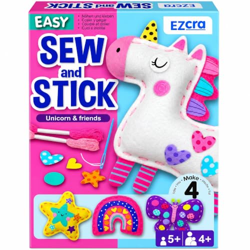 EZCRA Unicorn Sewing Kit for Kids Ages 4-8 - 4 Beginner Projects - color: Unicorn 4-in-1