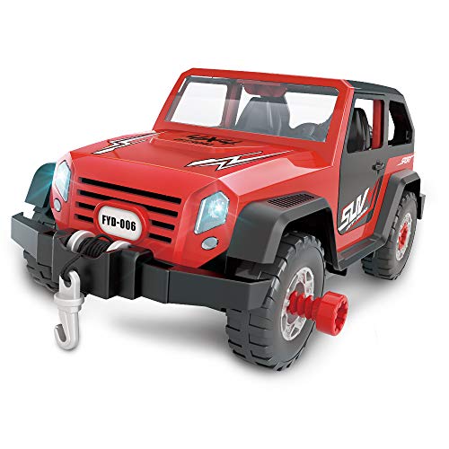 FYD 2in1 Take Apart Jeep Car STEM Learning Assembly Playset with Functional Battery-Powered Drill - Early Childhood Developmental Skills Construction Toy for Boys Kids Aged 3 and up