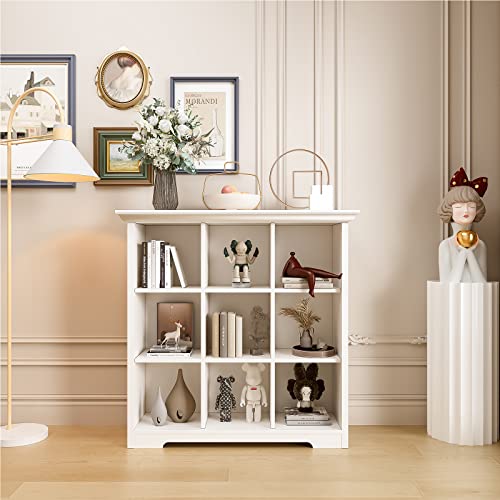 OSCHF 9-Cube Open Bookcase with Base, 3-Tier Wooden Bookshelf, White - color: Warm White, size: 9-Cube