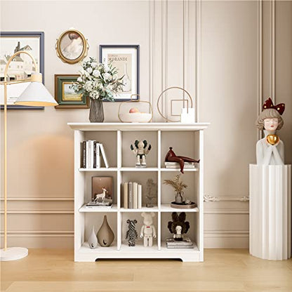 OSCHF 9-Cube Open Bookcase with Base, 3-Tier Wooden Bookshelf, White - color: Warm White, size: 9-Cube