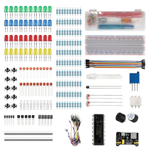 Breadboard kit for STEM Electronics & DIY Prototyping - 400+ Pcs Component Pack with Power Supply, 830 Tie-Points, Jumper Wires & Resistors Compatible with Arduino for Beginners and Makers