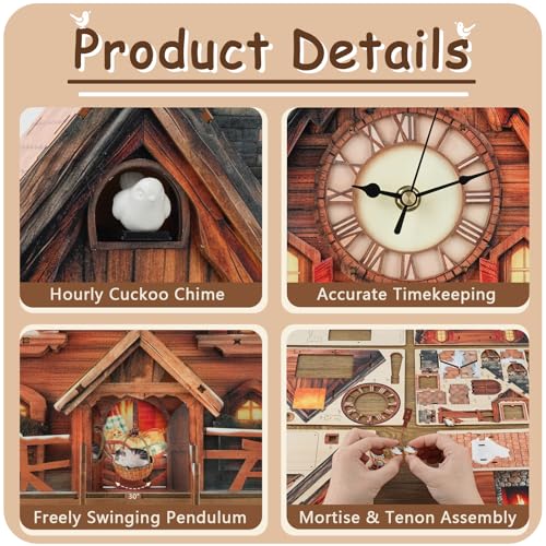 3D Puzzle for Adults Clock - Swiss Chalet Cuckoo Clock Model Kit - color: Swiss Chalet