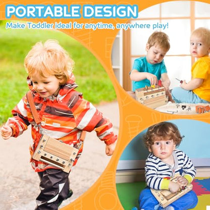 Montessori Screwdriver Board -Lock and Key Toy Set for Kids, Storage Wooden Tools Preschool Toys for 3 4 5 +Year Old, Fine Motor Skills Toys