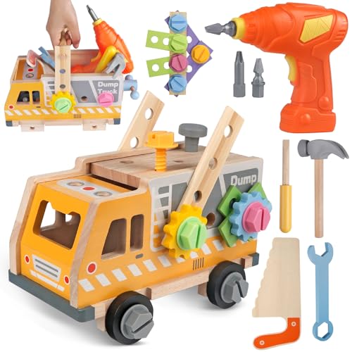 38-Piece Wooden Toddler Tool Set with Toy Drill and Truck Toolbox, Ages 3+ - style: Truck Tool Set