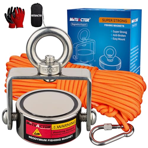 MUTUACTOR Magnet Fishing Kits,760lb Strong Rotating Fishing Magnets Heavy-Duty, Φ1.96''Neodymium Rare Earth Swivel Magnet with 65Ft Durability Rope,Sturdy Gloves for Retrieving Treasures in Rivers - style: 760lb Swivel Magnet (Double Sided)--Φ 1.96"