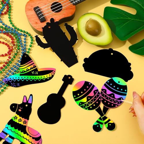 36 PCS Cinco de Mayo Crafts for Kids, Mexican Scratch Art Party Favors - style: Cinco De Mayo Style