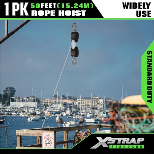 XSTRAP STANDARD Heavy-Duty 50 FT Reflective Rope Hoist Pulley System, White - color: 50ft White Upgraded