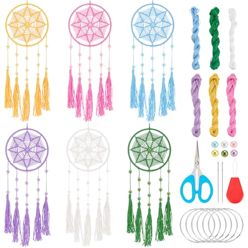 INFUNLY 6 Set Small Dream Catchers Bulk Simple Weaving DIY Mini Dream Catcher Kit Make Your Own Dream Catcher Kit for Adults with Instruction for Bag Pendant Car Mirror Decor Backpack Charm - style: 6pcs weaving