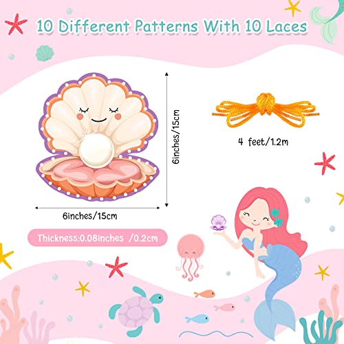 Pajean 10 Pcs Kids Lacing Cards Double Sided Animal Sewing Cards Kits 10 Styles Lacing Toy Crafts for Toddler Ages 6+ Developing Imagination Preschool Learning Activity Supplies(Mermaid Style) - style: Mermaid Style