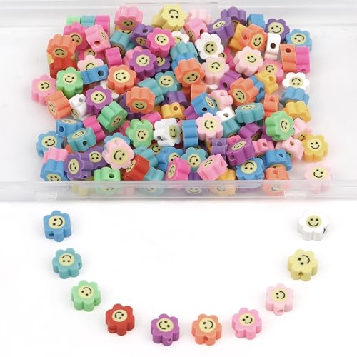 180 Pcs Flower Polymer Clay Beads for Charms Making Pony Bead Shapes for Friendship Bracelets Spacer Beads Supplies for DIY Bracelet Pendants Earring Necklace Jewelry Making - color: 180 Pcs Colorful Flower