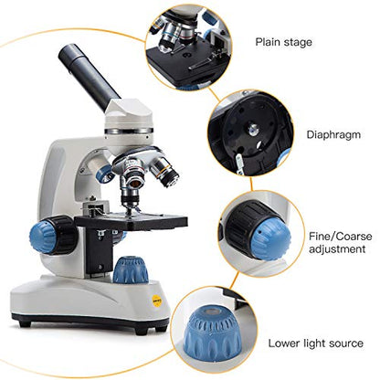 SWIFT Microscope SW150,Compound Student Microscope,40X-1000X,Monocular Head,Coarse & Fine Focusing,Dual Illumination,Cordless-Capable with Eyepiece Camera and Software Windows and Mac Compatible