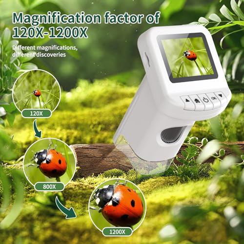 Kids Digital Microscope 1200X Handheld Portable STEM Science Toy(White)