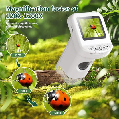 Kids Digital Microscope 1200X Handheld Portable STEM Science Toy(White)