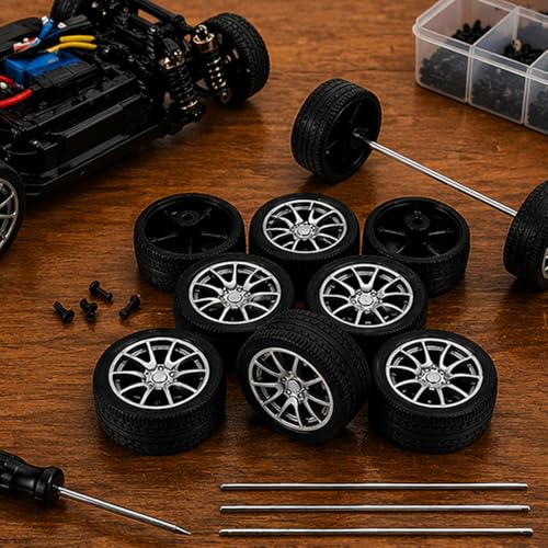 10PCS Toy Car Wheels 25mm Rubber Tire Wheels with Metal Shaft for RC Car Truck DIY Model Toy Wheel Replacement Accessories (2.5x25mm) - style: 2.5x25mm