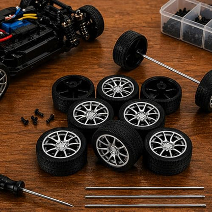 10PCS Toy Car Wheels 25mm Rubber Tire Wheels with Metal Shaft for RC Car Truck DIY Model Toy Wheel Replacement Accessories (2.5x25mm) - style: 2.5x25mm