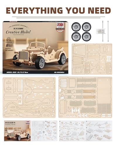3D Wooden Puzzles for Adults, Pull Back Vintage Car Building Kits