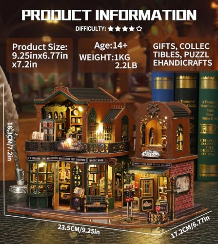 Spilay DIY Miniature House Kit for Adults, Miniature Dollhouse Kit - color: Twilight Book City