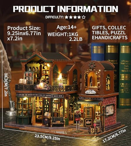 Spilay DIY Miniature House Kit for Adults, Miniature Dollhouse Kit - color: Twilight Book City