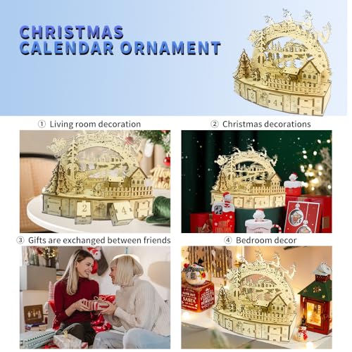 Deluxe 3D Wooden Christmas Puzzle: Mechanical Model Building Kit for Adults & Kids, Challenging DIY Assembly, STEM Engineering Toys, Unique Holiday Decor and Creative Gift (No Battery)