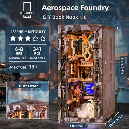 MiniCity Aerospace Foundry Book Nook Kit, DIY 3D Wooden Puzzle with LED - color: Aerospace Foundry