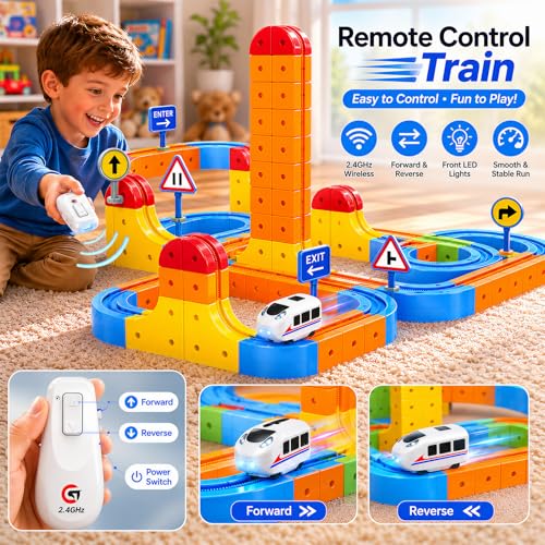 klick Rail Electric Train Set, Anti-Gravity Modular 3D Track Building Toys with Remote Control, Infinity Racer STEM Educational Toys Gift for Toddlers Kids Boys Girls Ages 2-8 - color: Red1