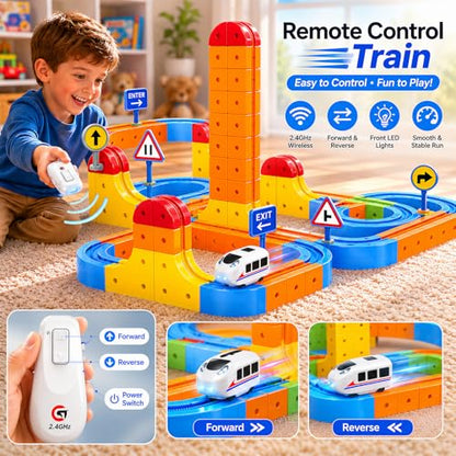 klick Rail Electric Train Set, Anti-Gravity Modular 3D Track Building Toys with Remote Control, Infinity Racer STEM Educational Toys Gift for Toddlers Kids Boys Girls Ages 2-8 - color: Red1