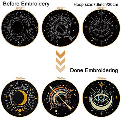 Louise Maelys 3 Pack Celestial Tarot Embroidery Kit Moon Evil Eye - color: kit-7
