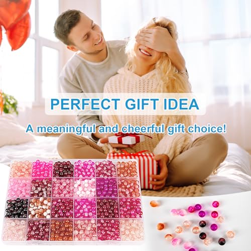XSEINO About 1200pcs 6mm Crack Glass Beads Red Series Bracelet Making Kit - color: Blush Pink