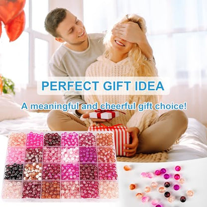 XSEINO About 1200pcs 6mm Crack Glass Beads Red Series Bracelet Making Kit - color: Blush Pink