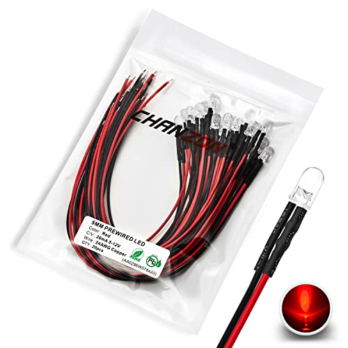 CHANZON 20 pcs Pre-Wired 5mm Red LED Diode Lights (DC 12V) - color: C) Red (20pcs)