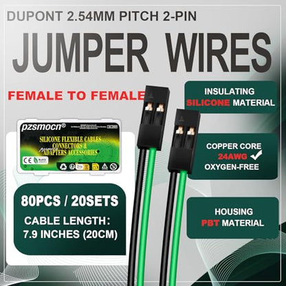 20 Sets / 80 Pcs for Dupont 2.54mm 2-Pin Connector Kit 24AWG 20cm - size: 2-Pin, style: Female to Female