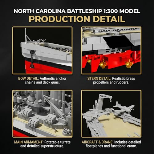 USS North Carolina - Battleship Building Blocks,2662 PCS for Adults 14+ - style: USS North Carolina