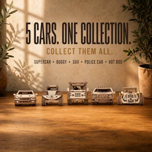 EWA Eco-Wood-Art Pocket Police Car - 3D Wooden Puzzle Mechanical Model Kit DIY Wood Construction Set