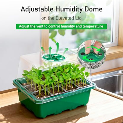 MIXC 10 Pack Seed Starter Tray, 120 Cell Stater Kit with Elevated Lid Green - color: Green, size: 12 Cell-10 Packs Elevated Cover