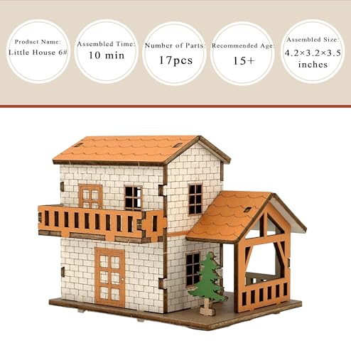 Log Cabin 3D Wooden House Puzzle,DIY Mini Building Model Kit，002 - color: 002