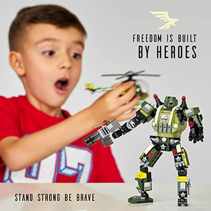 JITTERYGIT Robot Army Buildable Mech Soldier Glow in The Dark Gift Toy Set, Helicopter Military Creative STEM Project, Dinosaur Building Bricks Kit for Kids Ages 6-11 Years Old - style: Army Robot