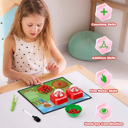 Math Board Games for Kids with Dice Poppers, Math Manipulatives Kindergarten Preschool Math Games Counters Toys, Addition and Subtraction Dice Games Homeschool Supplies Classroom Must Haves - style: Red