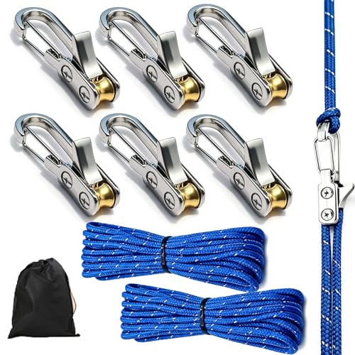6-Pack Tensioner & Rope Tightening Tool, Paracord Adjusters with Roller Lock Buckle for Easy and Secure Tying, Heavy Duty Tie Down for Boating, Camping & Outdoor Gear