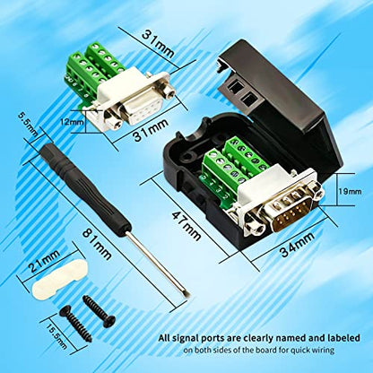1 Set DB9 Male Female Solderless RS232 Terminal Breakout Connector - size: Male+Female